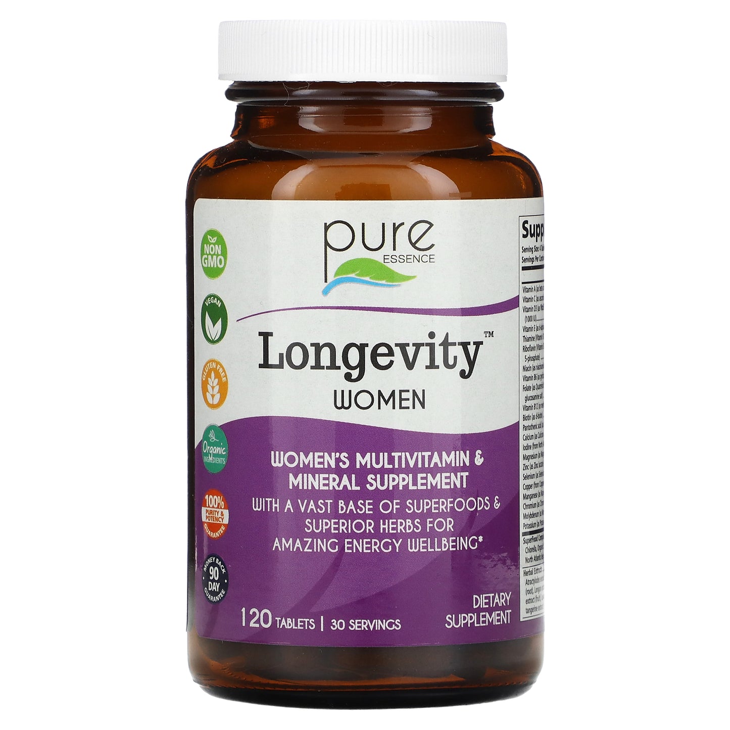 Pure Essence, Longevity Women, Women's Multivitamin & Mineral Supplement, 120 Tablets