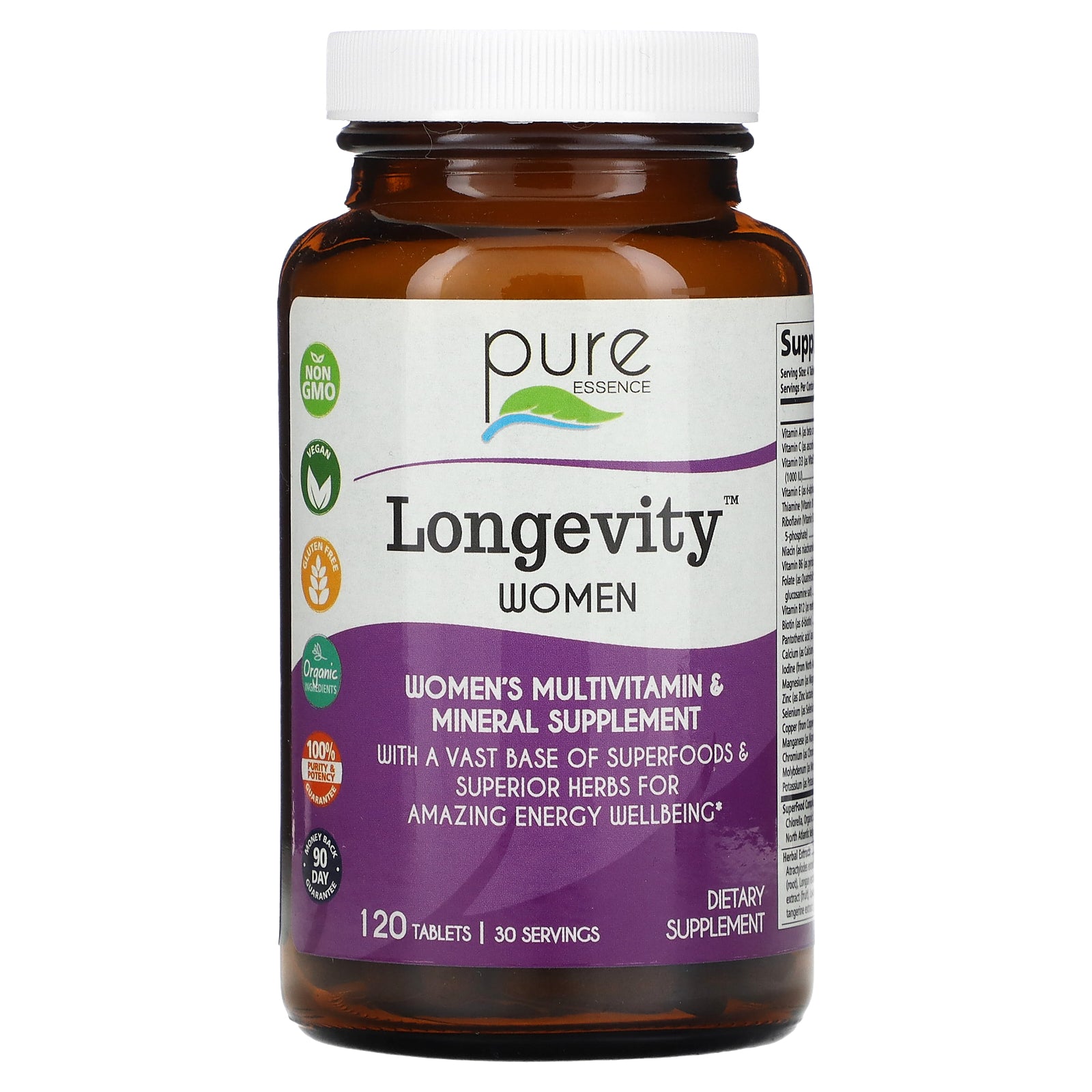 Pure Essence, Longevity Women, Women's Multivitamin & Mineral Supplement, 120 Tablets