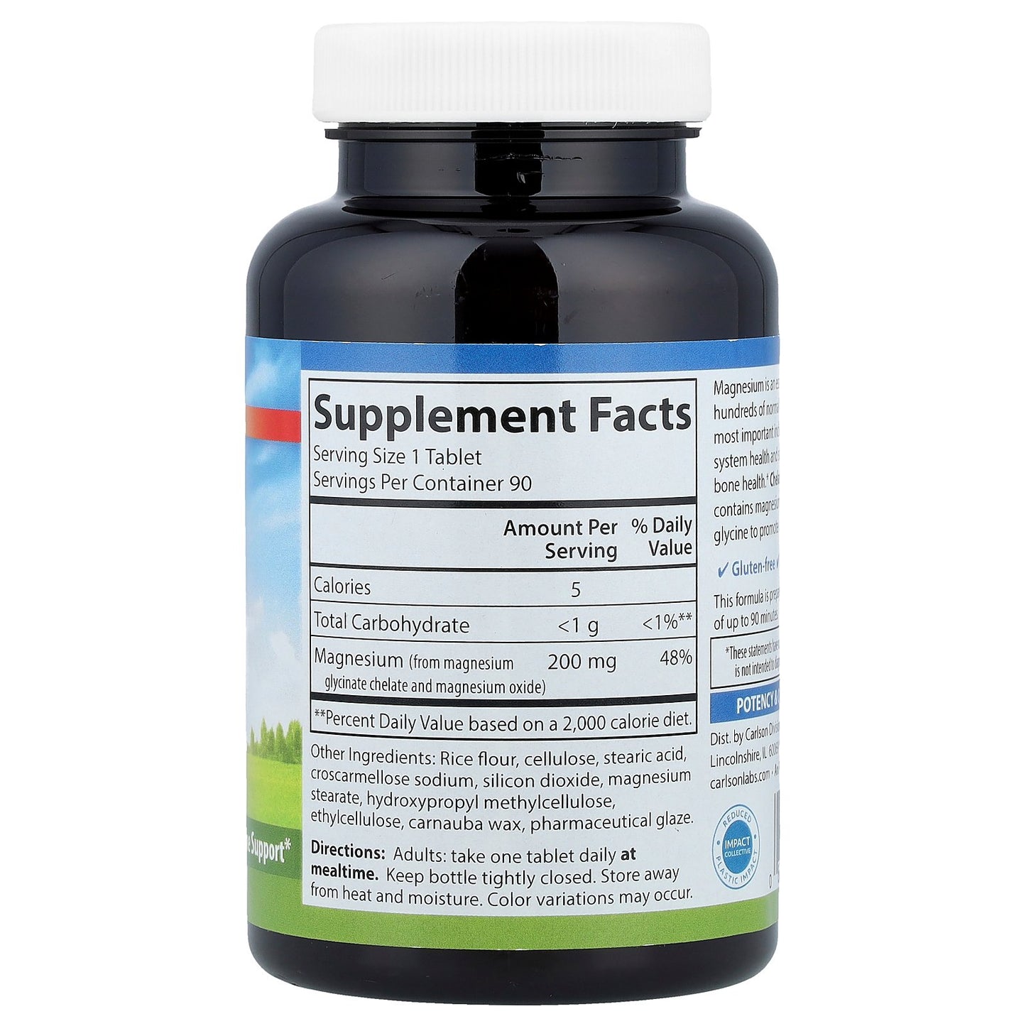 Carlson, Chelated Magnesium Glycinate, 200 mg, 90 Tablets