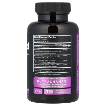 NutraChamps, Resveratrol, 60 Vegan Capsules