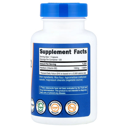 Nutricost, Vitamin B2, 100 mg, 120 Capsules