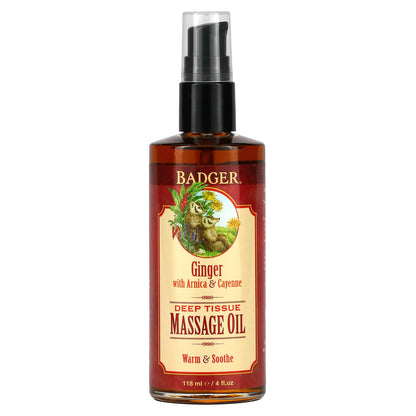 Badger, Deep Tissue Massage Oil, Ginger with Arnica & Cayenne, 4 fl oz (118 ml)