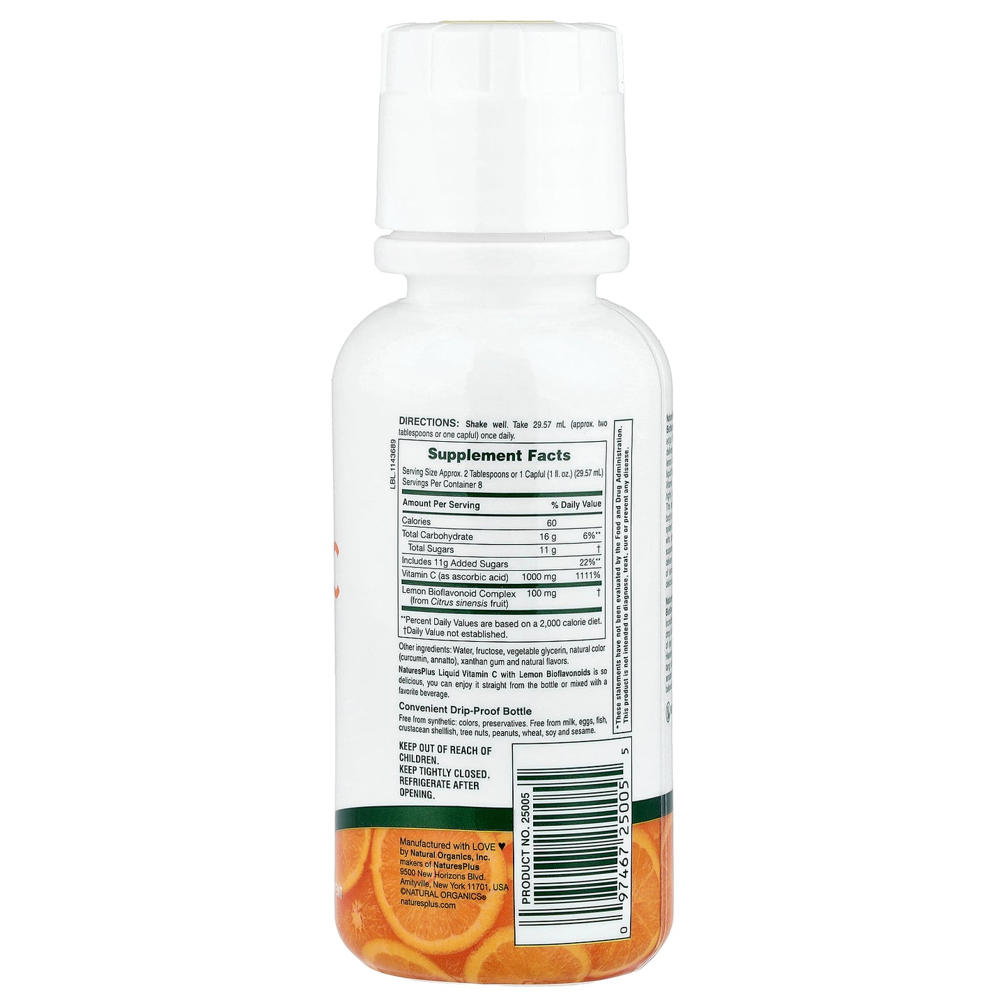 NaturesPlus, Liquid Vitamin C With Lemon Bioflavonoids, Natural Orange, 8 fl oz (236.56 ml)