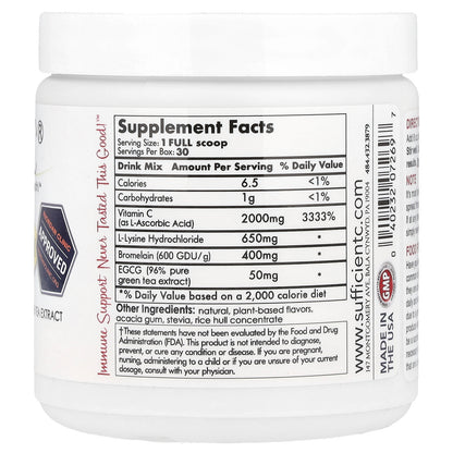 Sufficient C, High Dosed Immune-Ade Drink Mix, Lemon Peach, 125 g