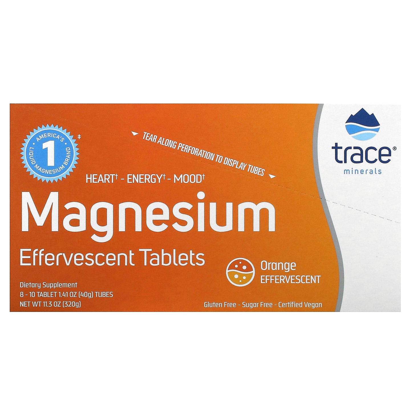 Trace, Magnesium Effervescent Tablets, Orange, 8 Tubes, 10 Tablets Each