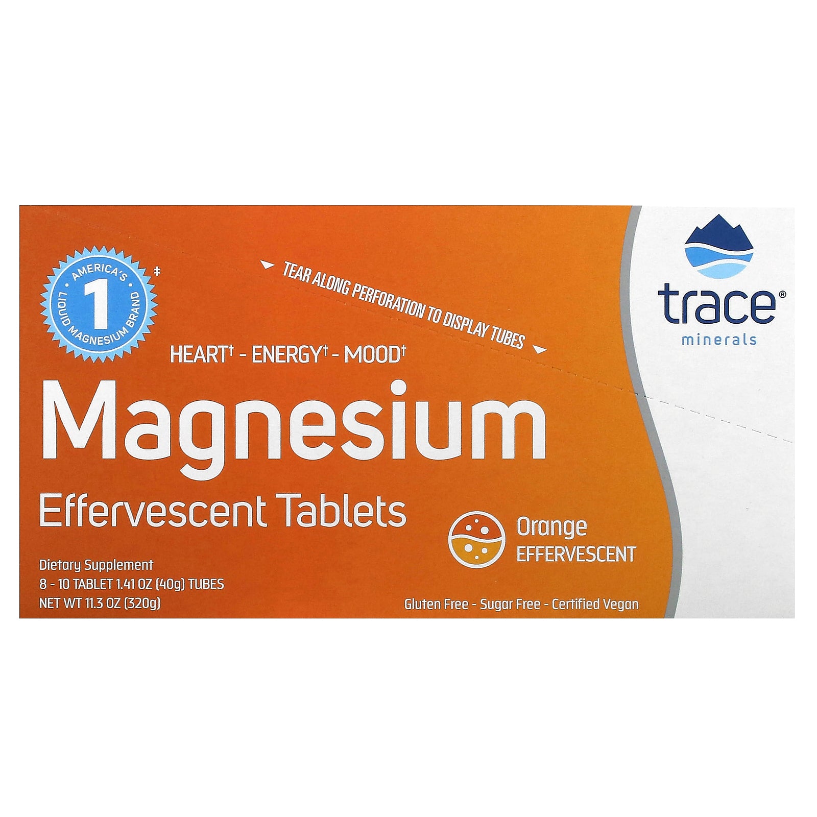 Trace, Magnesium Effervescent Tablets, Orange, 8 Tubes, 10 Tablets Each