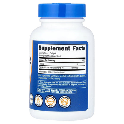 Nutricost, Vitamin K2 MK-7, 100 mcg, 240 Softgels