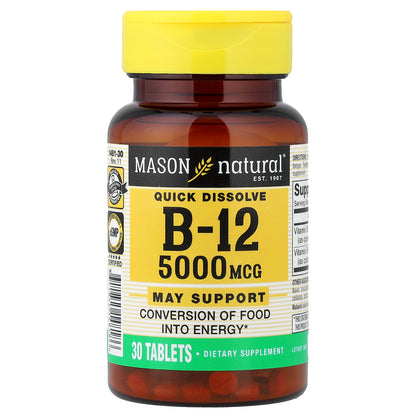 Mason Natural, Quick Dissolve, Vitamin B-12, 5,000 mcg, 30 Tablets