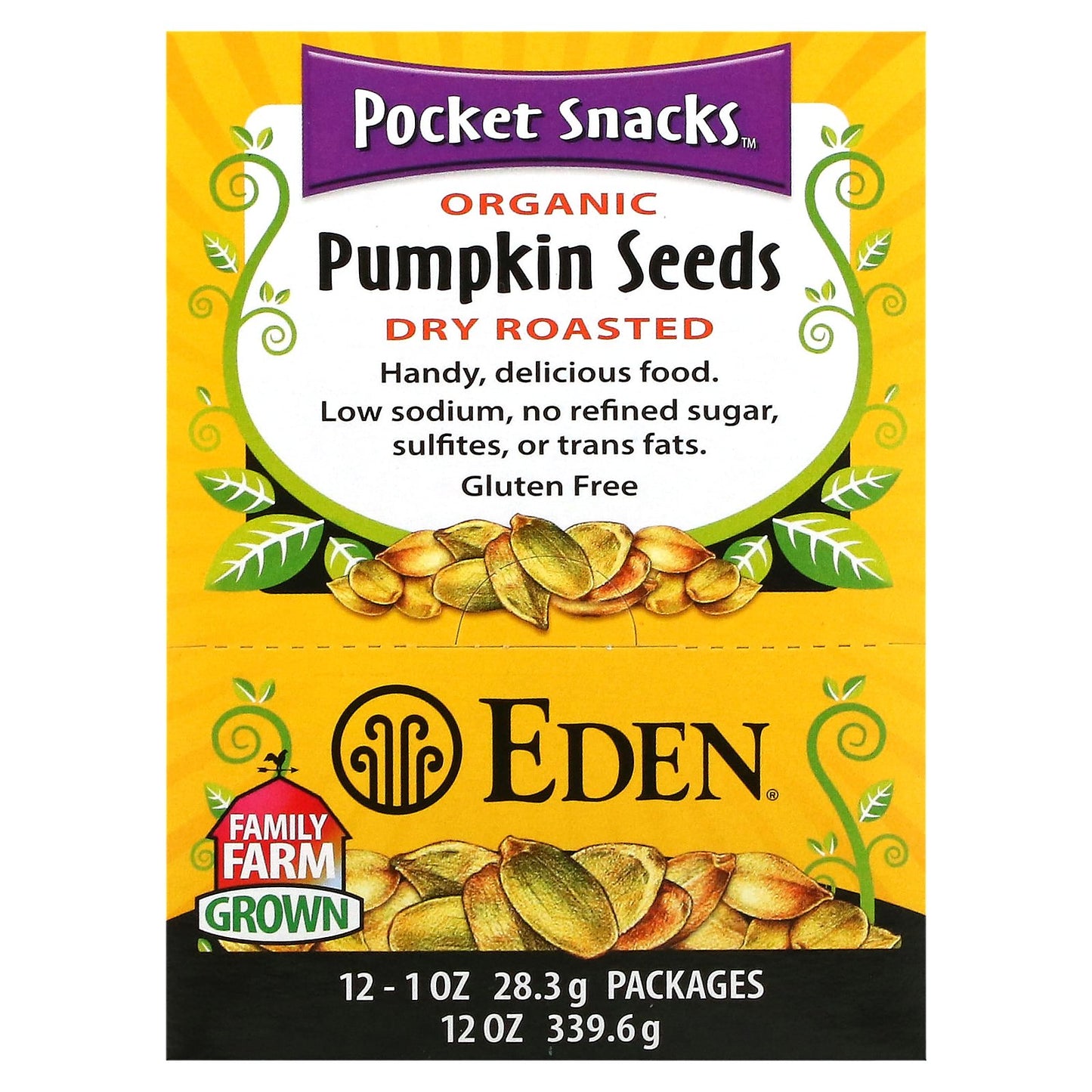 Eden Foods, Pocket Snacks, Organic Pumpkin Seeds, Dry Roasted, 12 Packages, 1 oz (28.3 g) Each