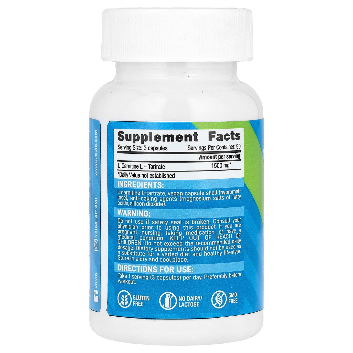 Vplab, L-Carnitine, 90 Capsules (500 mg per Capsule)