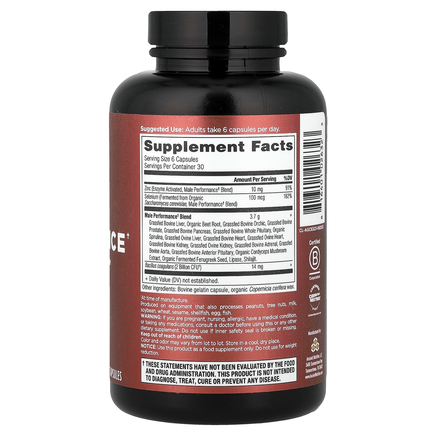 Ancient Nutrition, Male Performance, 180 Capsules