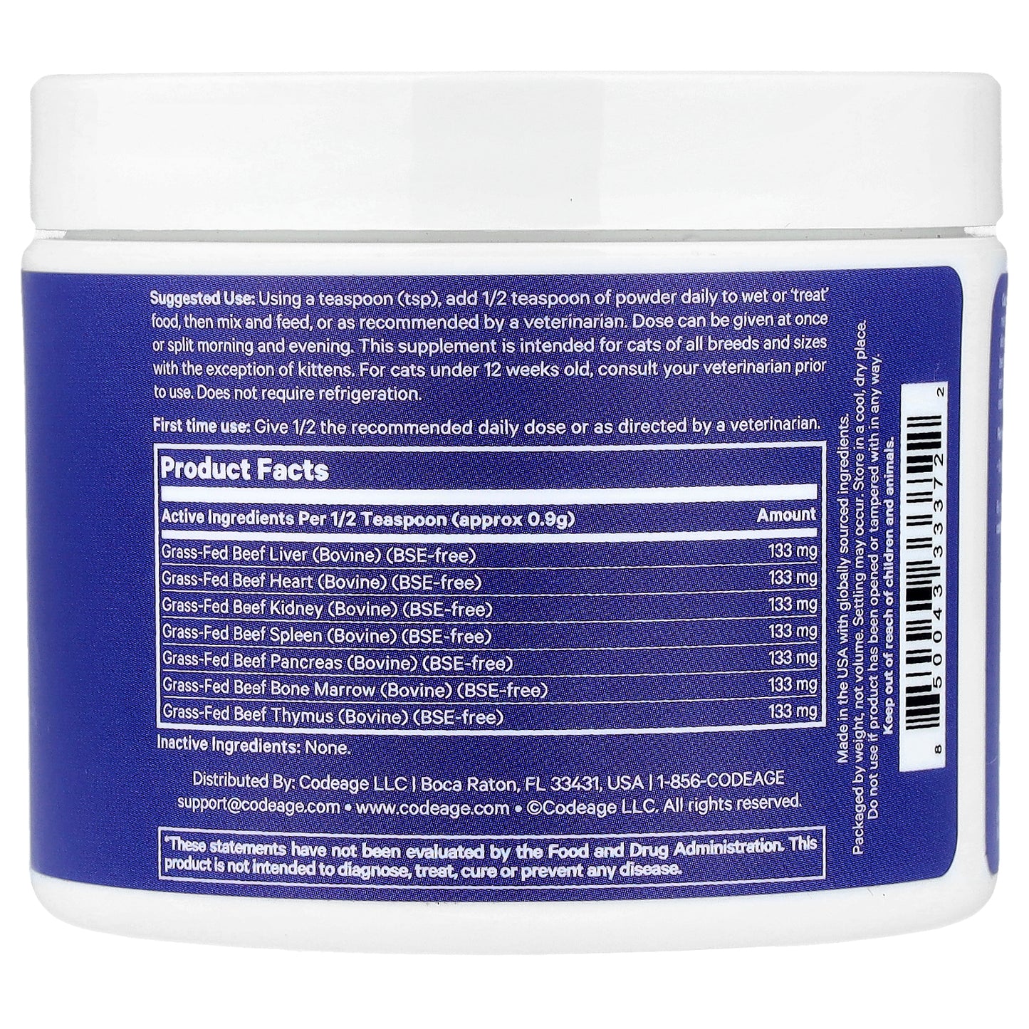 Codeage, DNA Pet, Happy Healthy Organs, Multi Organs & Glands Formula, For Cats, 1.48 oz (42 g)