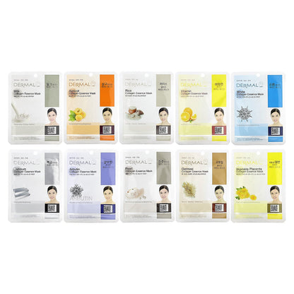 Dermal, Collagen Essence Beauty Masks, Brightening, Assorted, 10 Sheets, 0.81 oz (23 g) Each