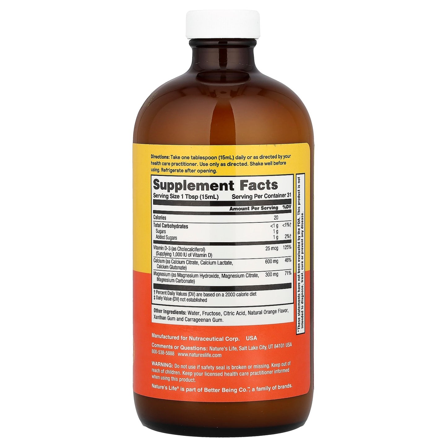 Nature's Life, Calcium & Magnesium, Natural Orange, 16 fl oz (473 ml)