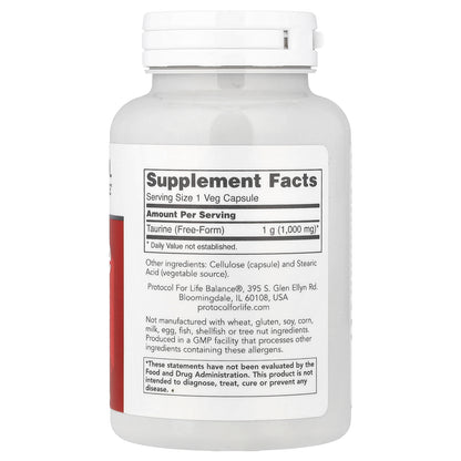 Protocol for Life Balance, Taurine, 1,000 mg, 100 Veg Capsules