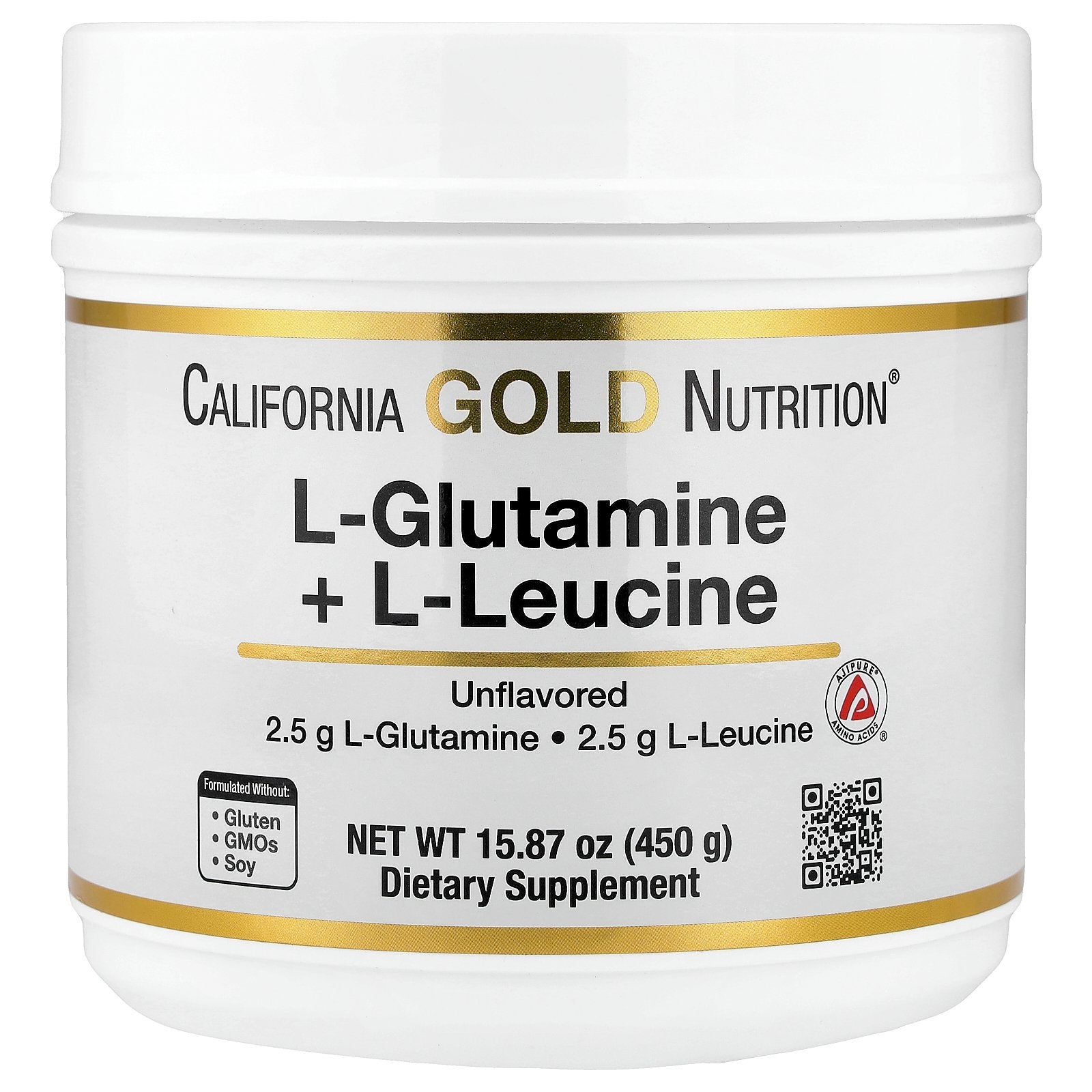 California Gold Nutrition, L-Glutamine + L-Leucine, Unflavored, 15.87 oz (450 g)