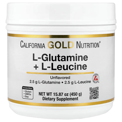 California Gold Nutrition, L-Glutamine + L-Leucine, Unflavored, 15.87 oz (450 g)