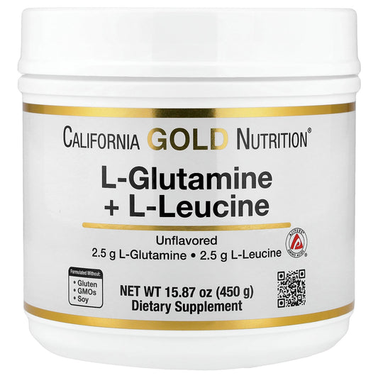 California Gold Nutrition, L-Glutamine + L-Leucine, Unflavored, 15.87 oz (450 g)