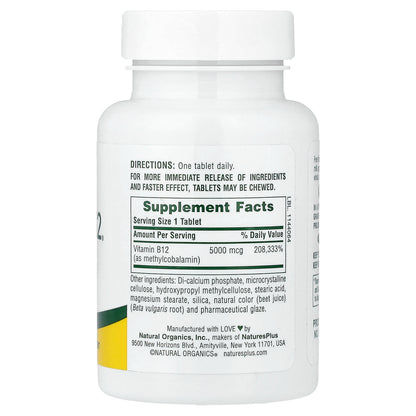 NaturesPlus, Shot-O-B12®, Sustained Release, 5,000 mcg, 30 Tablets