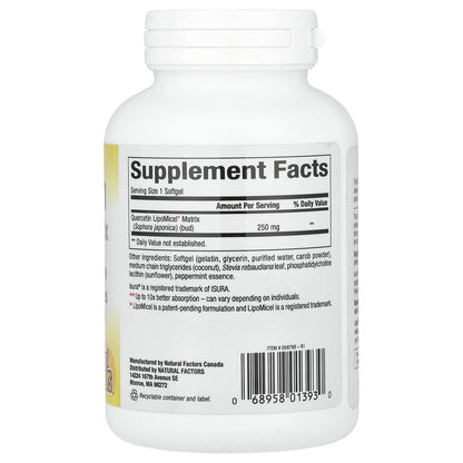 Natural Factors, Quercetin LipoMicel Matrix, 120 Liquid Softgels