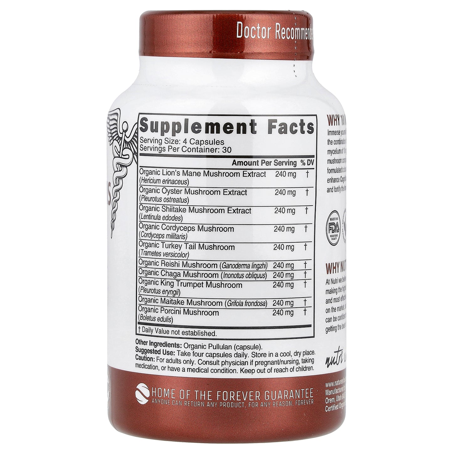 Nutri, Organic 10 Mushrooms, 120 Organic Capsules