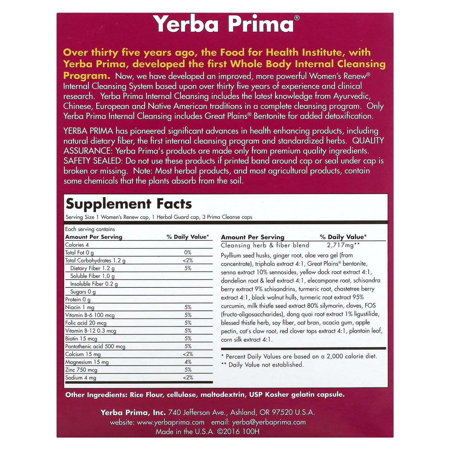 Yerba Prima, Women's Renew Internal Cleansing, 3 Part Program, 300 Capsules