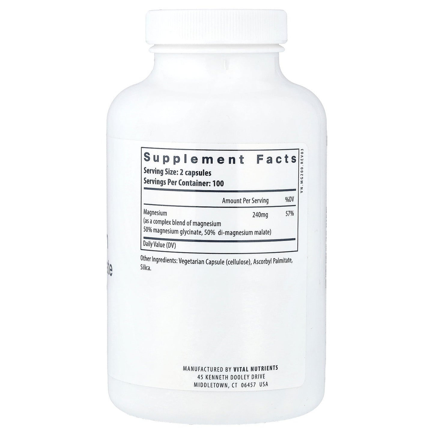 Vital Nutrients, Magnesium, Glycinate + Malate, 200 Vegan Capsules (120 mg per Capsule)
