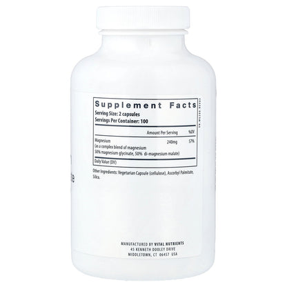 Vital Nutrients, Magnesium, Glycinate + Malate, 200 Vegan Capsules (120 mg per Capsule)