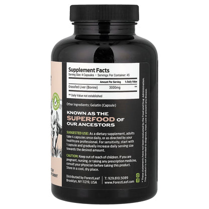 Forest Leaf, Grass Fed Beef Liver, 180 Capsules (750 mg per Capsule)