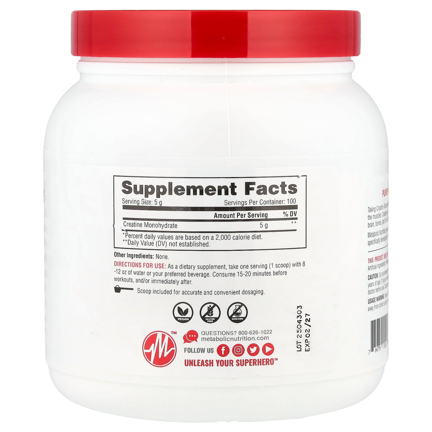 Metabolic Nutrition, Creatine, Unflavored, 17.64 oz (500 g)