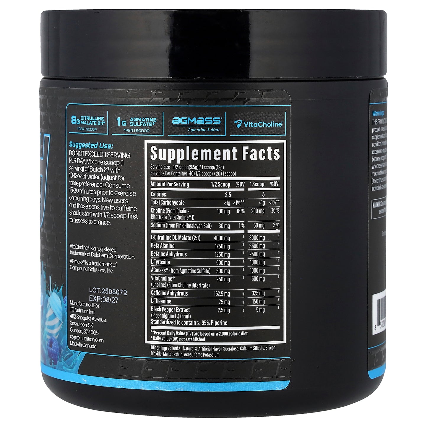 TC Nutrition, Batch 27, Fully Dosed Pre Workout, Blue Slushie, 13.4 oz (380 g)