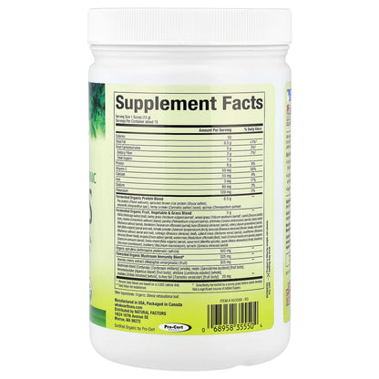 Natural Factors, Whole Earth & Sea®, Organic Greens, Unflavored, 6.9 oz (195 g)