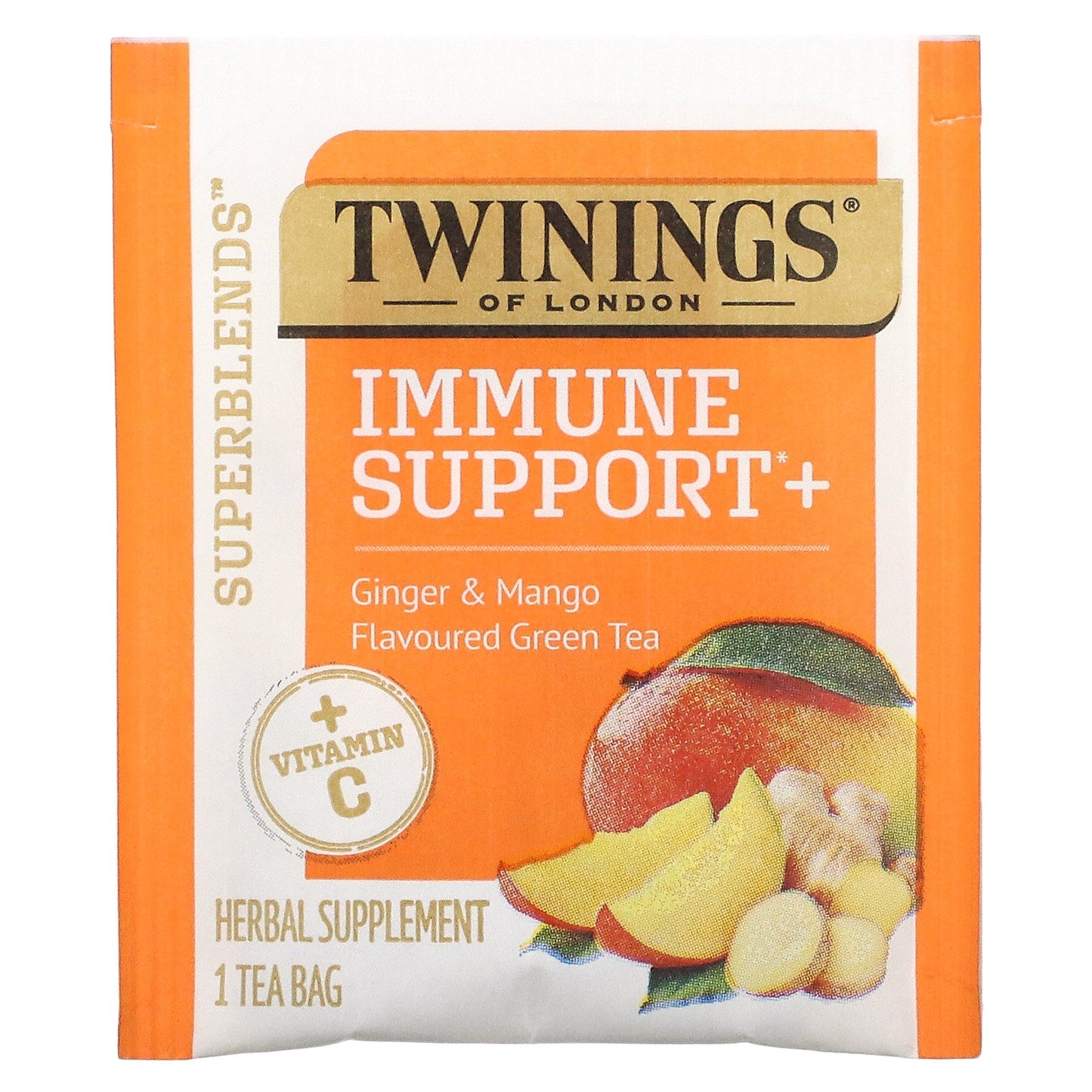 Twinings, Immune Support+ Green Tea, Ginger & Mango, 16 Tea Bags, 1.12 oz (32 g)