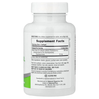 NaturesPlus, Pro ThymoQuin® Black Seed Oil 500, 60 Softgels (500 mg per Softgel)