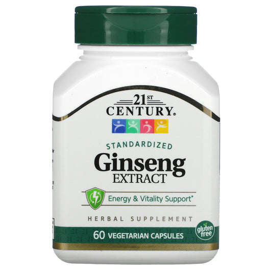 21st Century, Standardized Ginseng Extract, 200 mg, 60 Vegetarian Capsule (100 mg per Capsule)