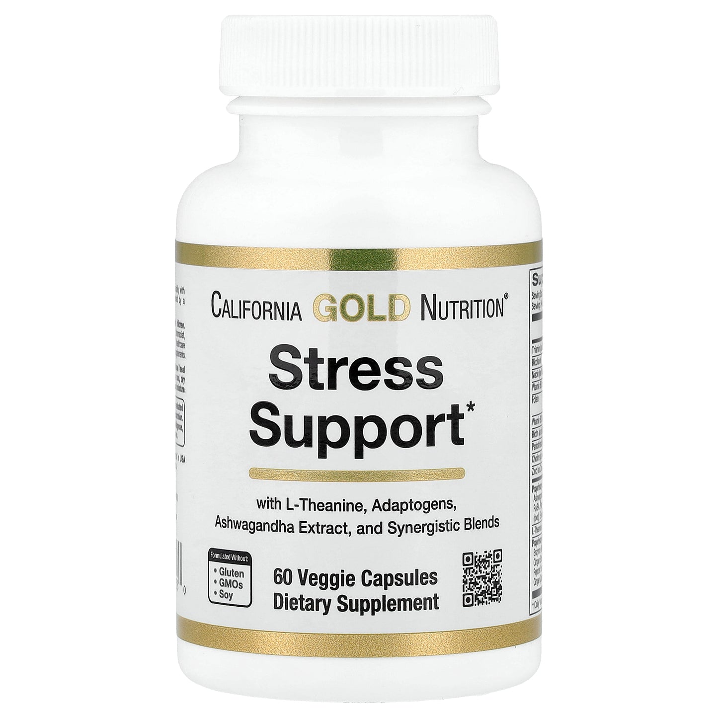 California Gold Nutrition, Stress Support with L-Theanine, Ashwagandha, Botanical Blend, and Enzymes, 60 Veggie Capsules