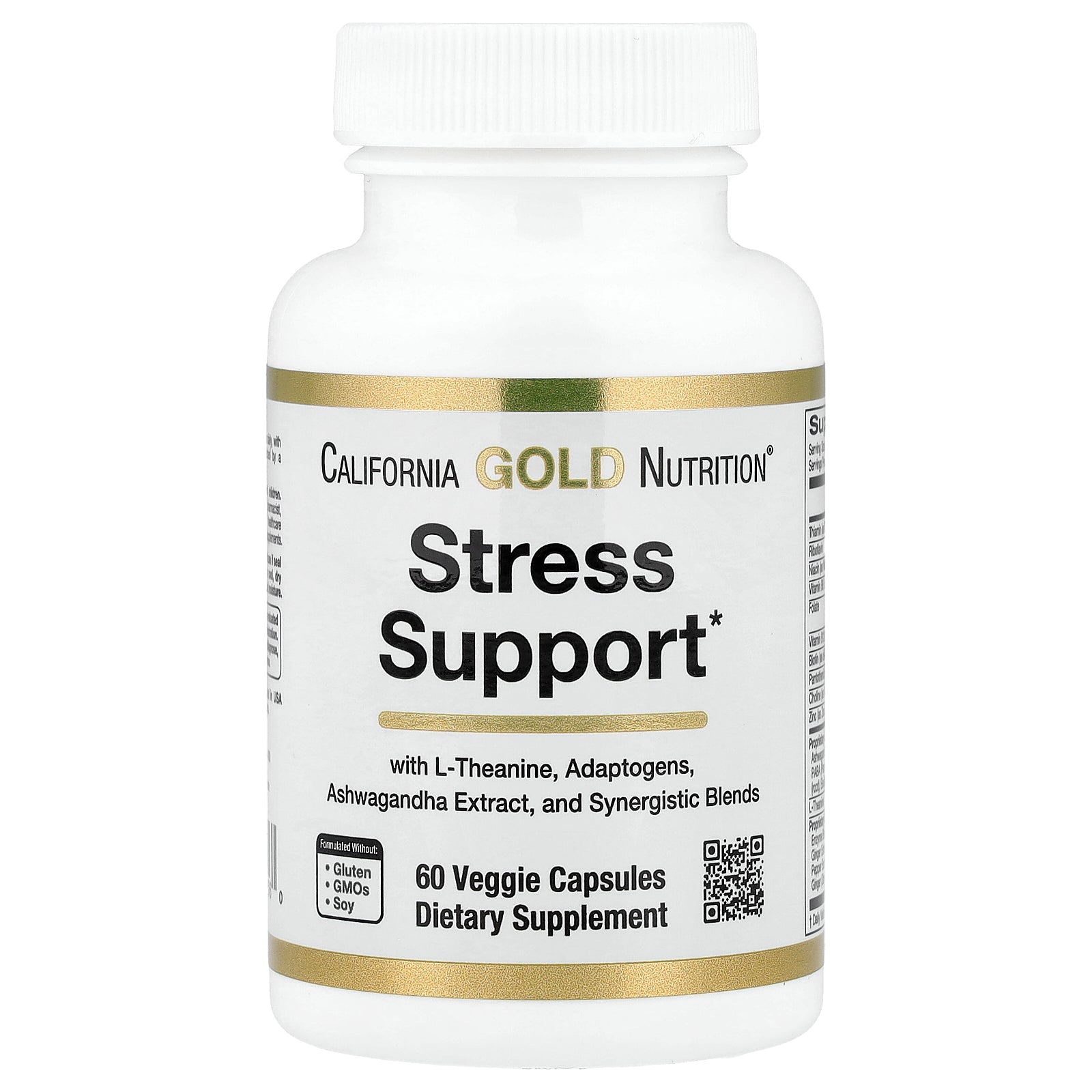 California Gold Nutrition, Stress Support with L-Theanine, Ashwagandha, Botanical Blend, and Enzymes, 60 Veggie Capsules