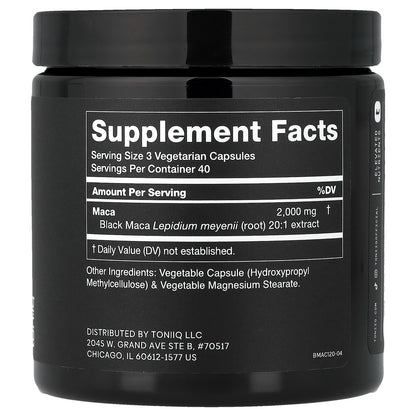 Toniiq, Black Maca 20:1, 120 Capsules (666 mg per Capsule)