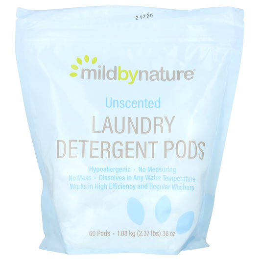 Mild By Nature, Laundry Detergent Pods, Unscented, 60 Pods, 2.37 lbs (1.08 kg)