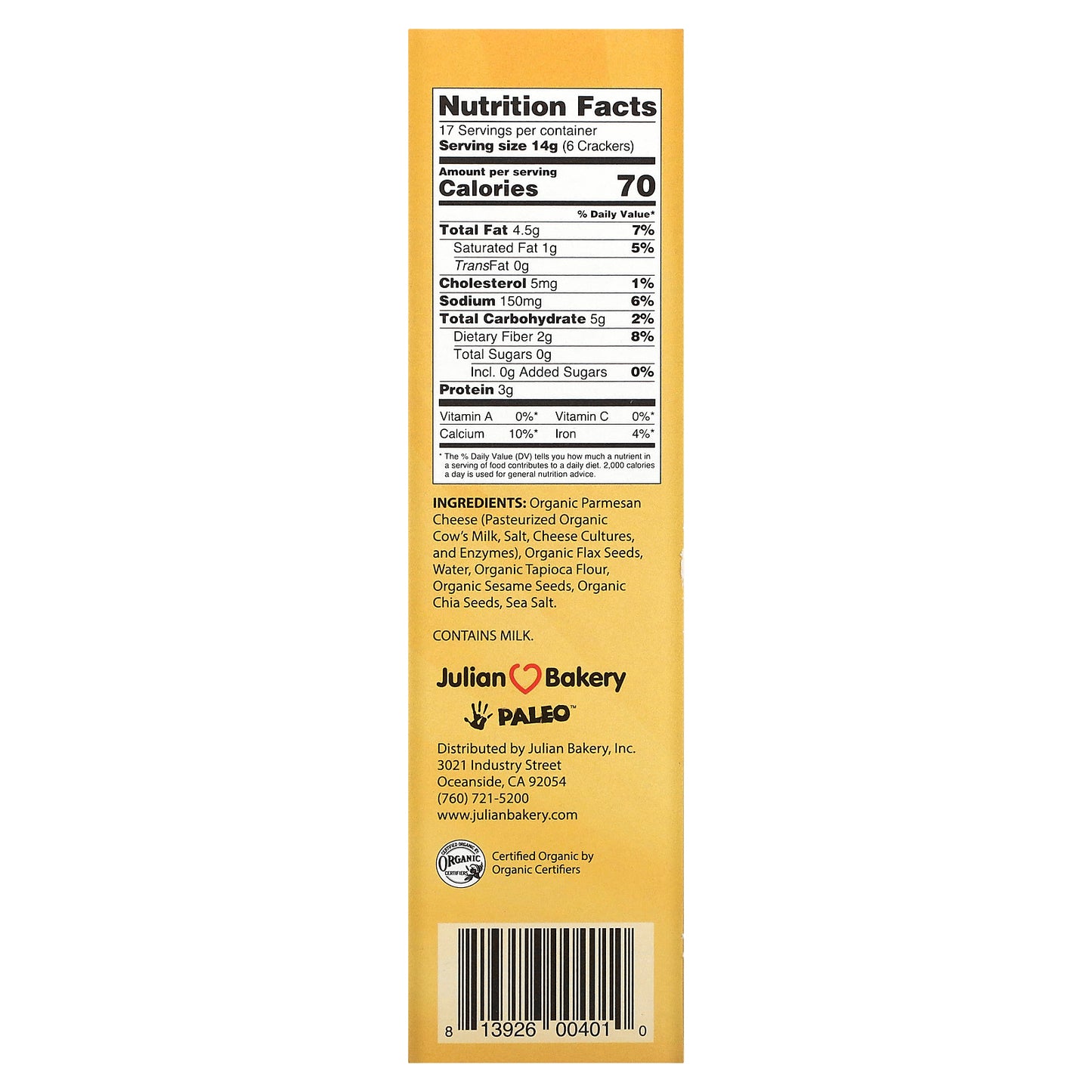 Julian Bakery, Primal Thin® Crackers, Organic Parmesan, 8.4 oz (238 g)