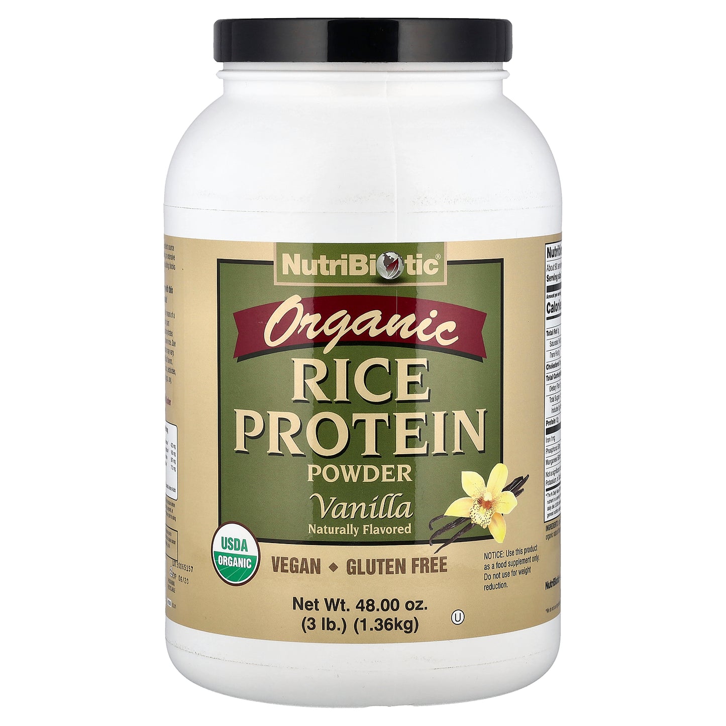 NutriBiotic, Organic Rice Protein Powder, Vanilla, 3 lb (1.36 kg)