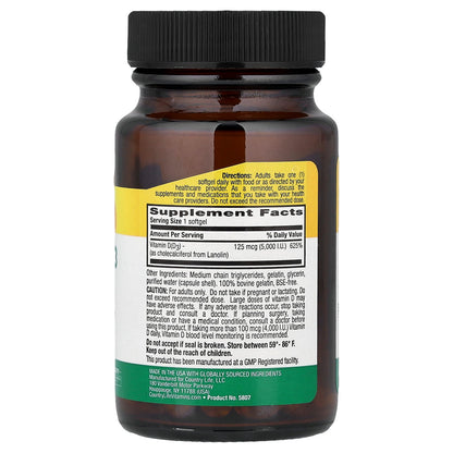 Country Life, Vitamin D3, 125 mcg (5,000 IU), 60 Softgels