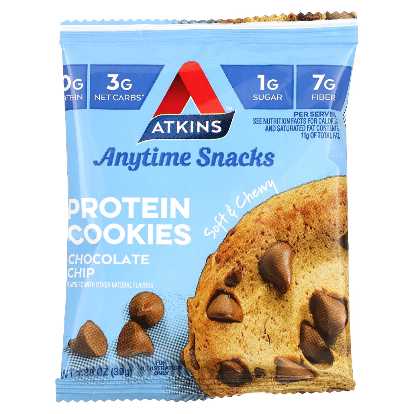 Atkins, Anytime Snacks, Protein Cookies, Chocolate Chip, 4 Cookies, 1.38 oz (39 g) Each