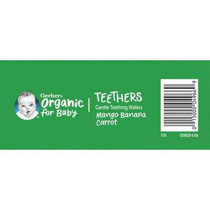Gerber, Organic for Baby, Gentle Teething Wafers, 7+ Months, Mango Banana Carrot, 12 Individually Wrapped 2-Packs, 2 Wafers Each