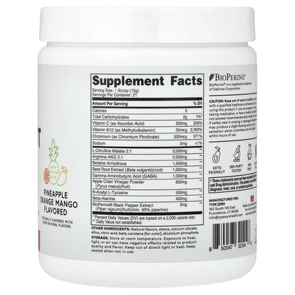 TypeZero, Clean Pre Workout, Stim-Free N.O. Booster, Pineapple Orange Mango, 11 oz (309 g)