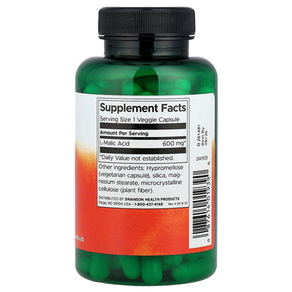 Swanson, Malic Acid, 600 mg, 100 Veggie Capsules