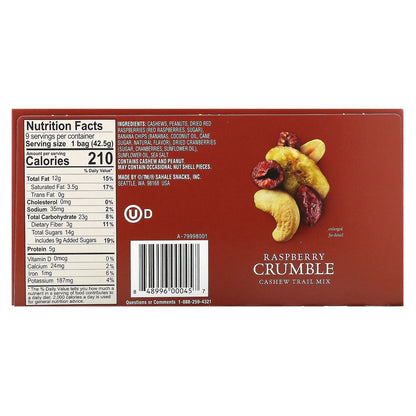 Sahale Snacks, Cashew Trail Mix, Raspberry Crumble, 9 Packs, 1.5 oz (42.5 g) Each