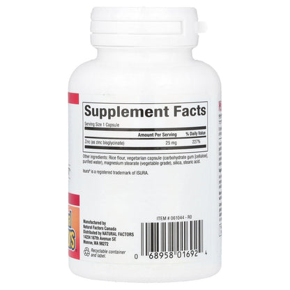 Natural Factors, Zinc Bisglycinate,  25 mg , 60 Vegetarian Capsules