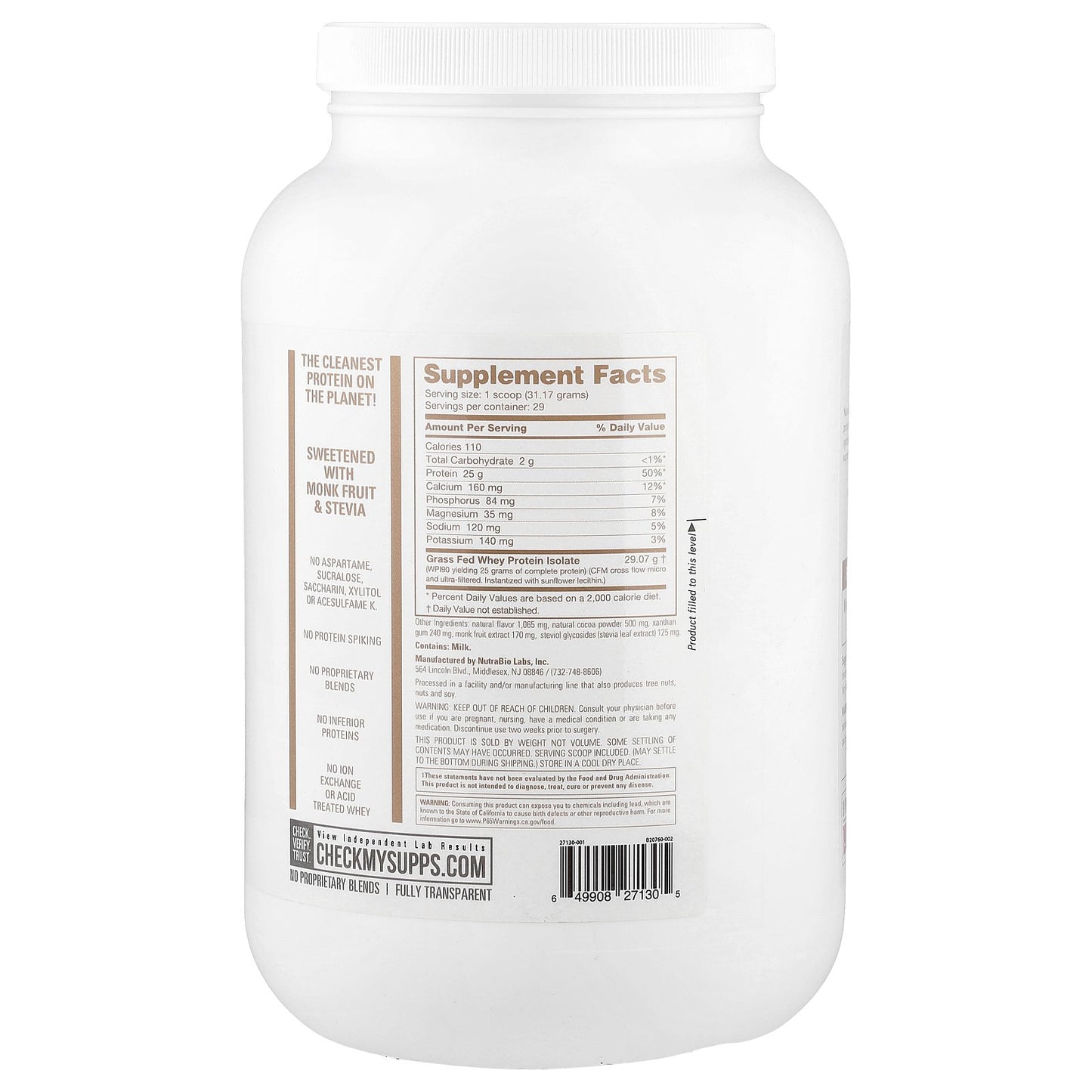 NutraBio, Grass Fed Whey Protein Isolate, Ice Cream Cookie Dream, 2 lb (907 g)