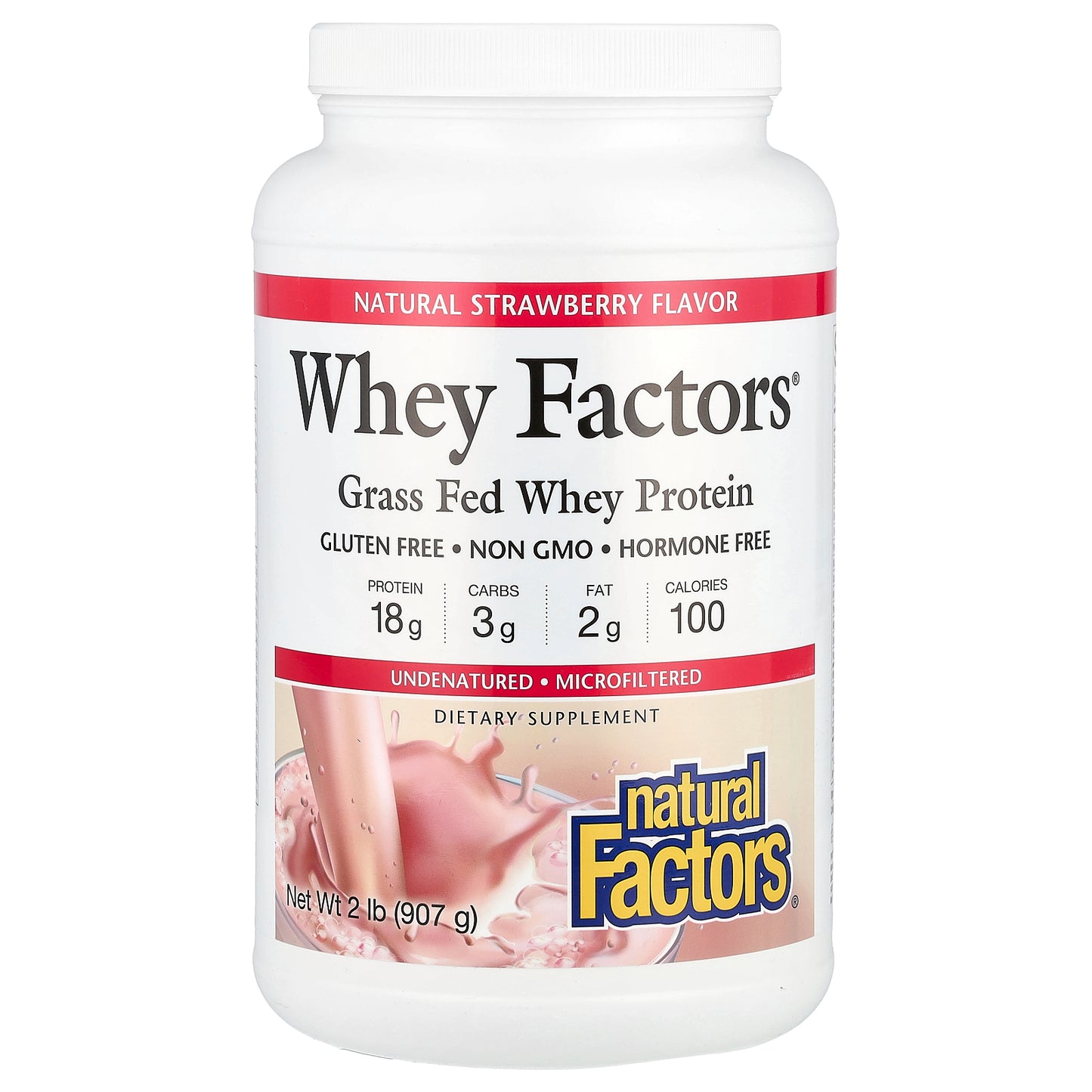 Natural Factors, Whey Factors®, Grass Fed Whey Protein, Strawberry, 2 lb (907 g)